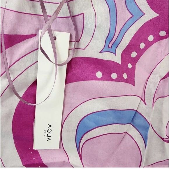 AQUA Swim Bloomingdales O/S Pink Swirl Pareo Cotton Printed Beach Cover-Up Skirt - Picture 5 of 8